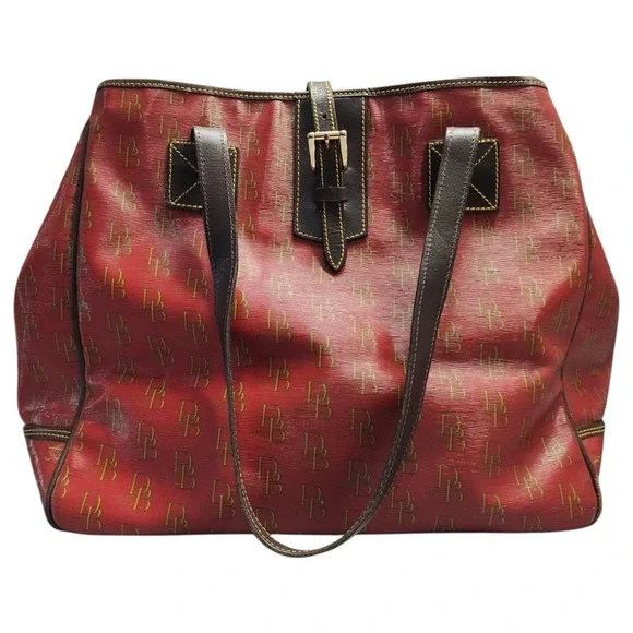 Dooney & Bourke Tote Handbag Womens Multi All Over Logo Print Buckle Closure - Picture 1 of 14